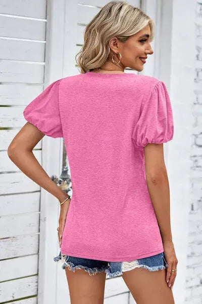 Heathered V-Neck Balloon Sleeve T-Shirt Women's T-Shirts - Tophatter Daily Deals