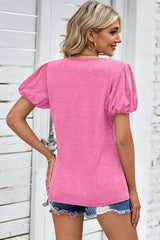 Heathered V-Neck Balloon Sleeve T-Shirt Women's T-Shirts - Tophatter Daily Deals