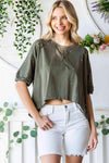 Distressed Asymmetric Hem Cropped Tee Shirt Women's T-Shirts - Tophatter Daily Deals