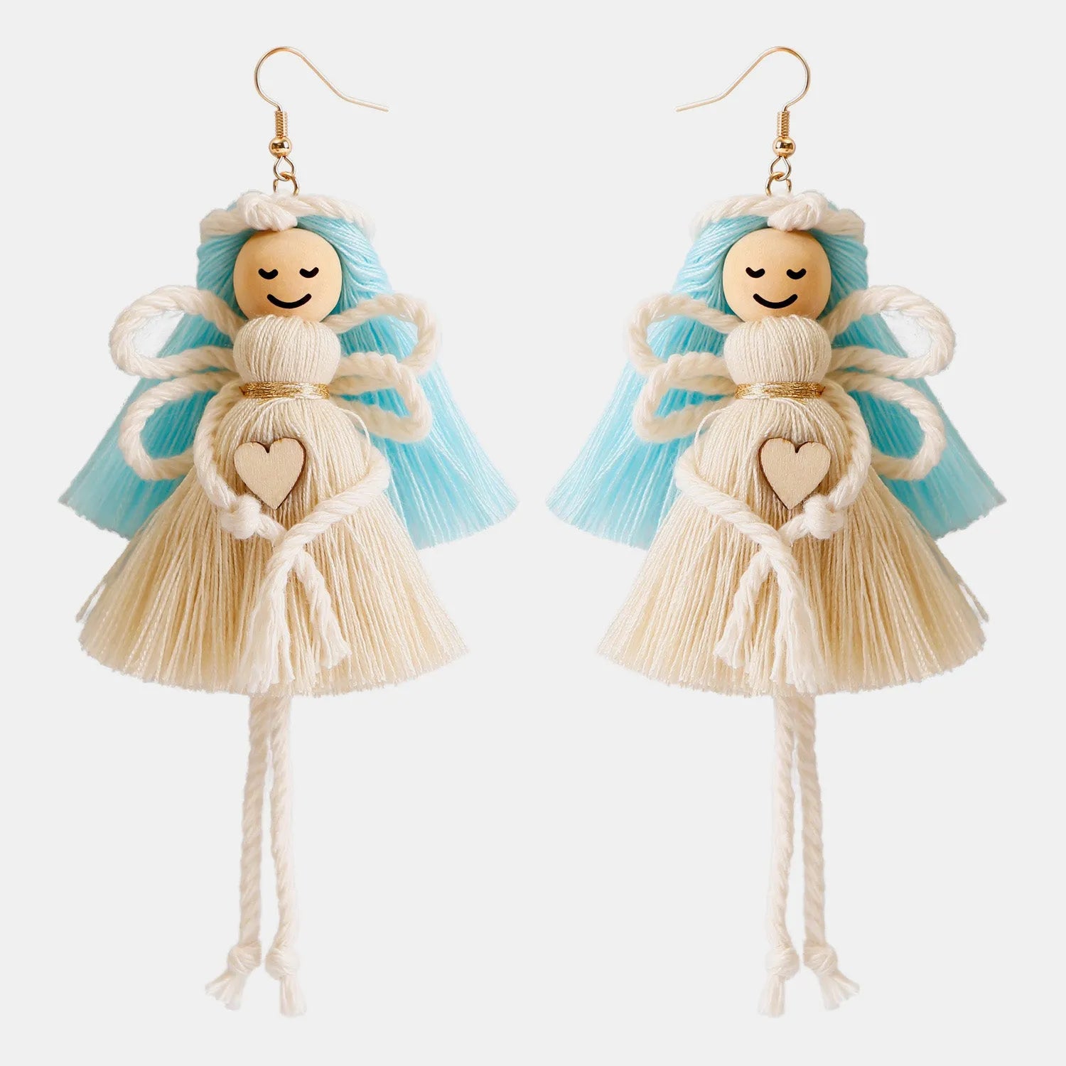 Wood Cotton Cord Brass Angel Dangle Earrings Tiffany Blue One Size Earrings - Tophatter Daily Deals