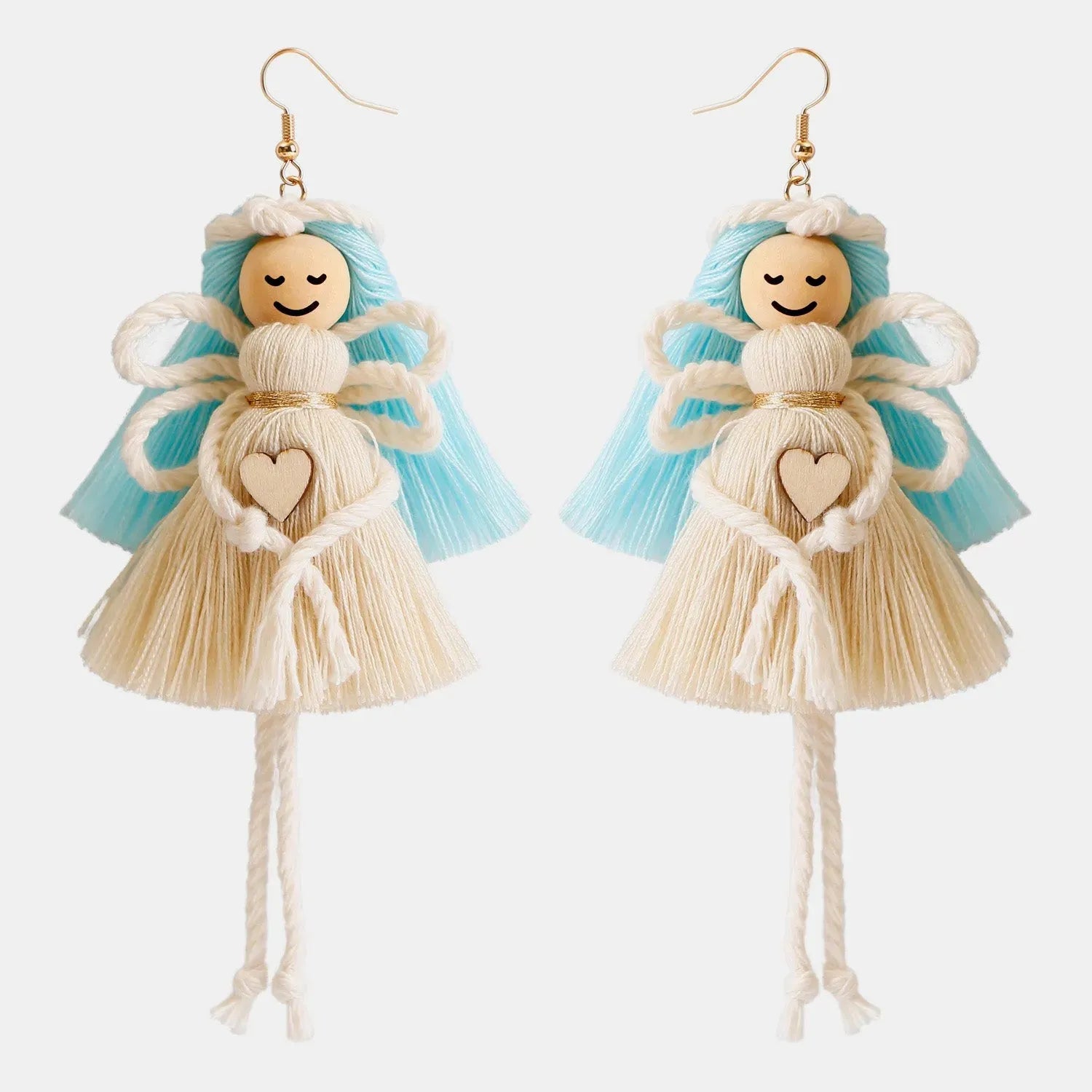 Wood Cotton Cord Brass Angel Dangle Earrings Tiffany Blue One Size Earrings - Tophatter Daily Deals