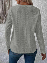 Eyelet Round Neck Long Sleeve Top Women's T-Shirts - Tophatter Daily Deals