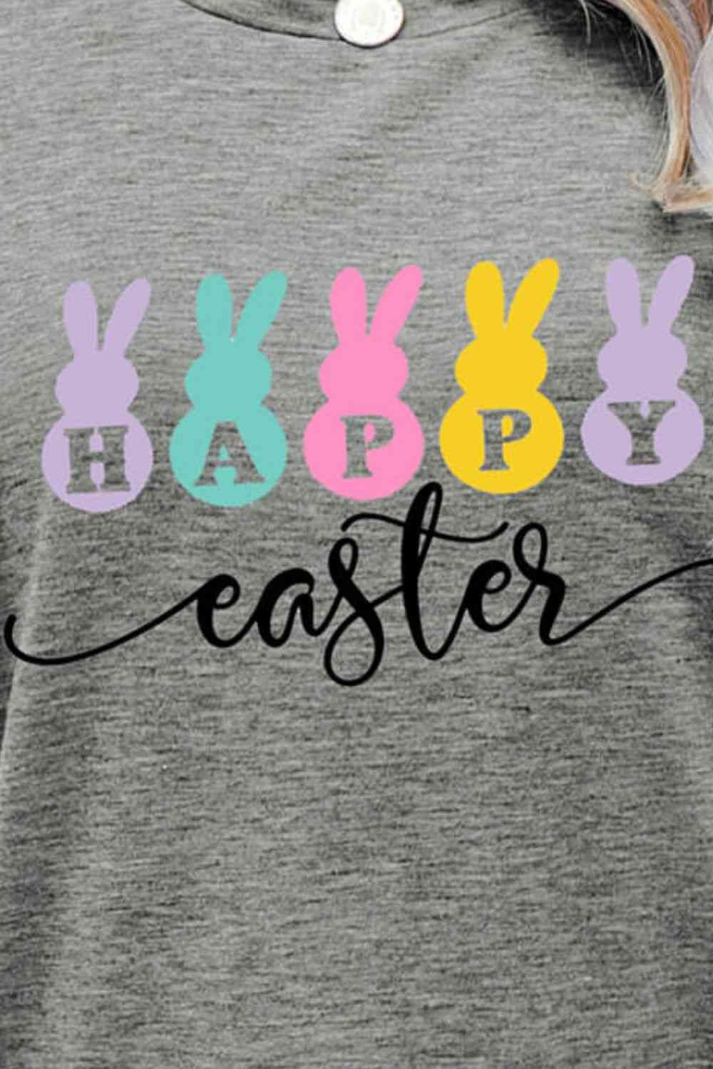 HAPPY EASTER Graphic Round Neck T-Shirt Women's T-Shirts - Tophatter Daily Deals