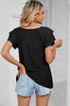 Eyelet V-Neck Short Sleeve T-Shirt Women's T-Shirts - Tophatter Daily Deals