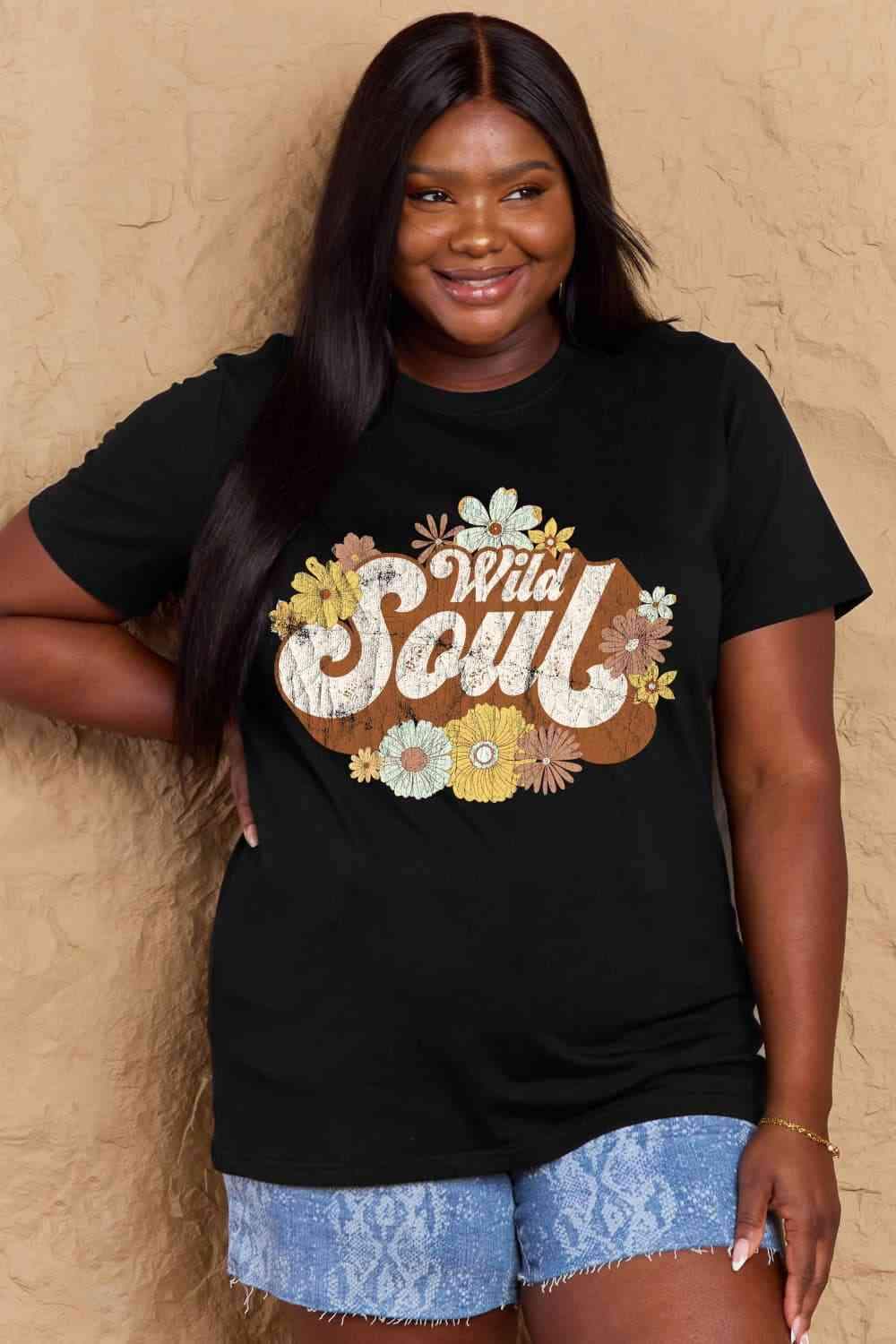 Simply Love Full Size WILD SOUL Graphic Cotton T-Shirt Women's T-Shirts - Tophatter Daily Deals