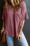 Textured V-Neck Dropped Shoulder T-Shirt Women's T-Shirts - Tophatter Daily Deals