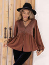 Printed V-Neck Long Sleeve Blouse Blouses - Tophatter Daily Deals