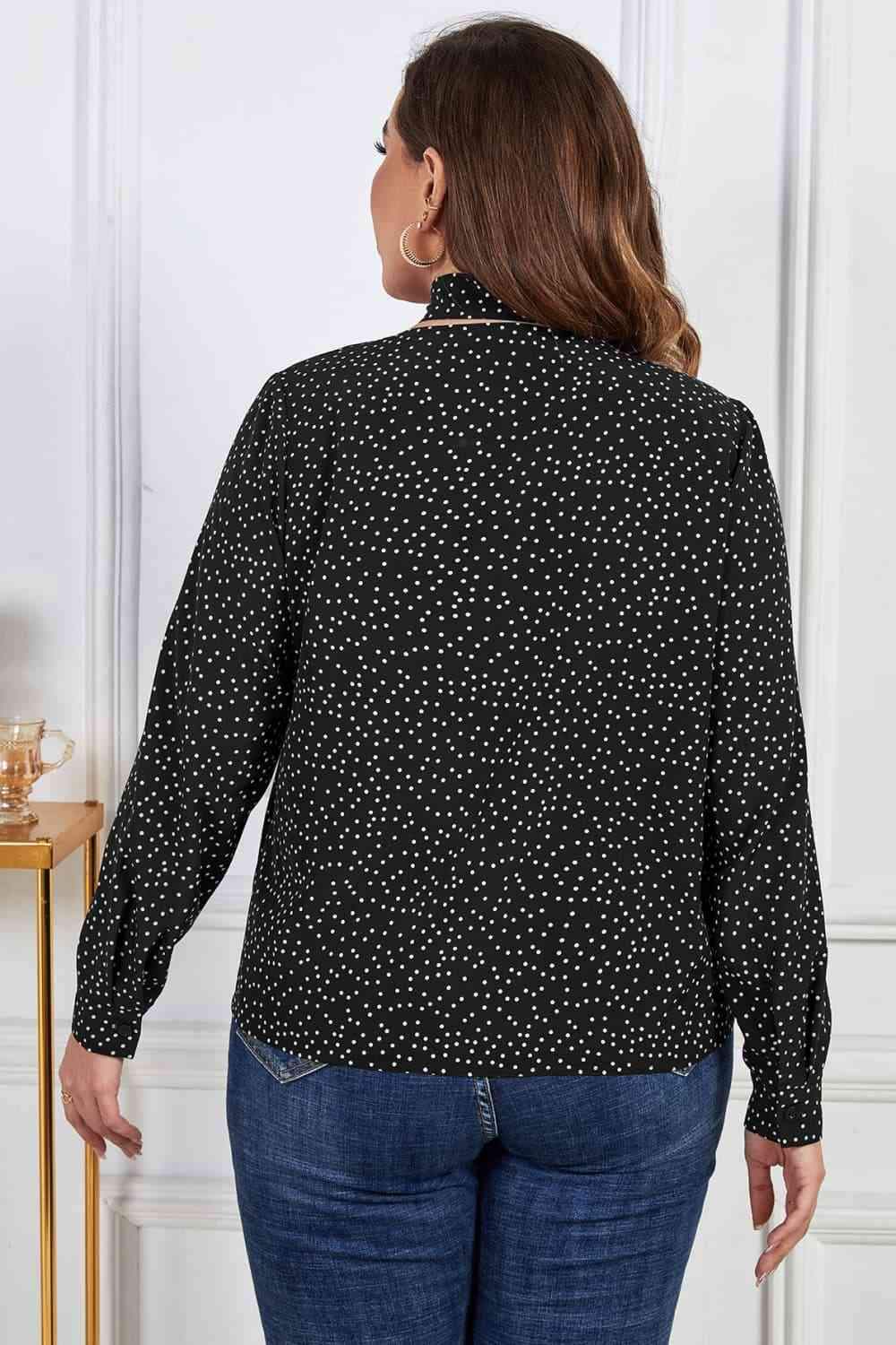 Melo Apparel Plus Size Printed Tie Neck Long Sleeve Blouse Blouses - Tophatter Daily Deals