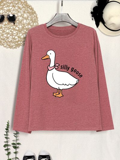 Goose Graphic Round Neck Long Sleeve T-Shirt Light Mauve Women's T-Shirts - Tophatter Daily Deals