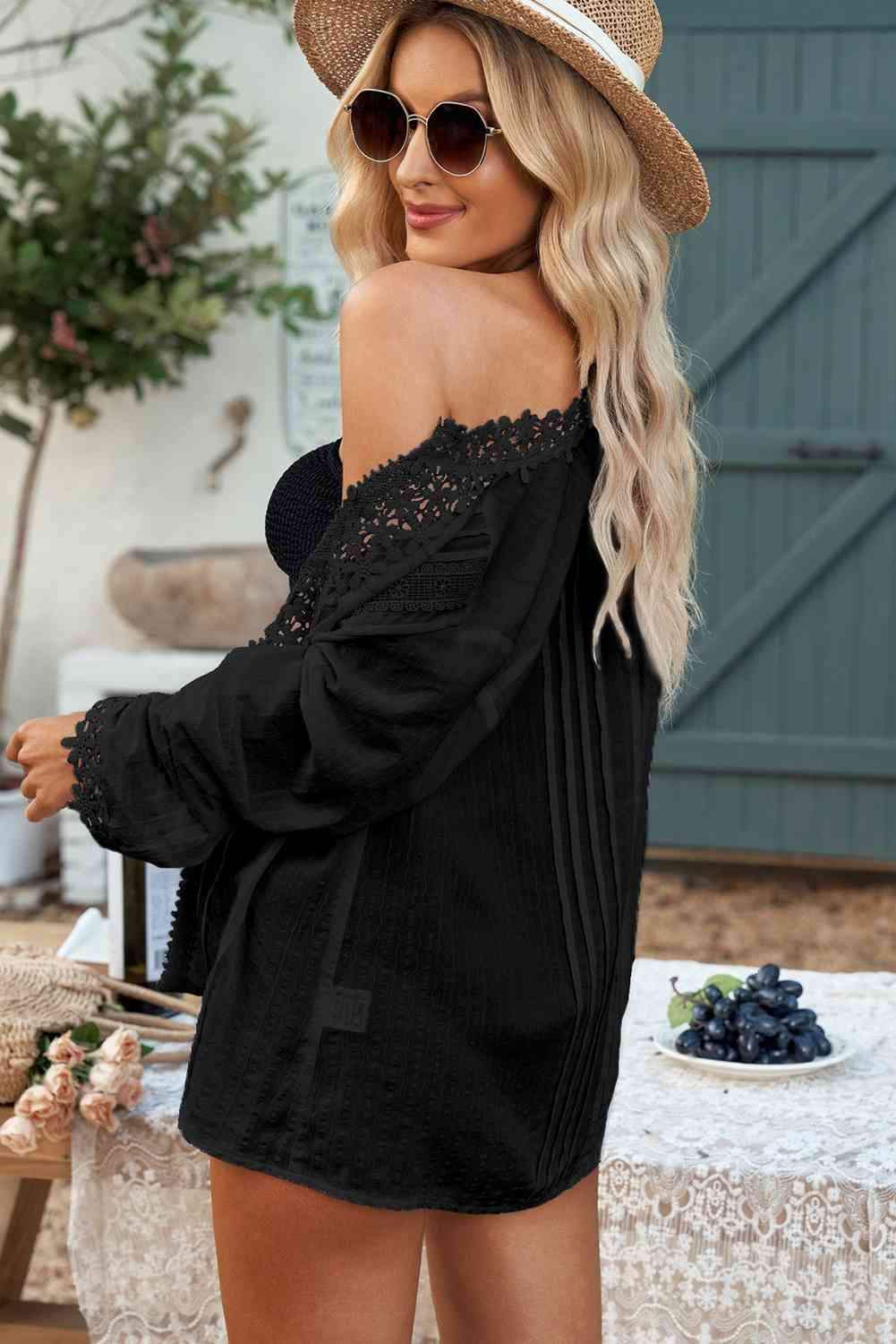 Crochet Lace Three-Quarter Sleeve Blouse Blouses - Tophatter Daily Deals