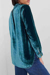 Notched Neck Buttoned Long Sleeve Velvet Blouse Blouses - Tophatter Daily Deals