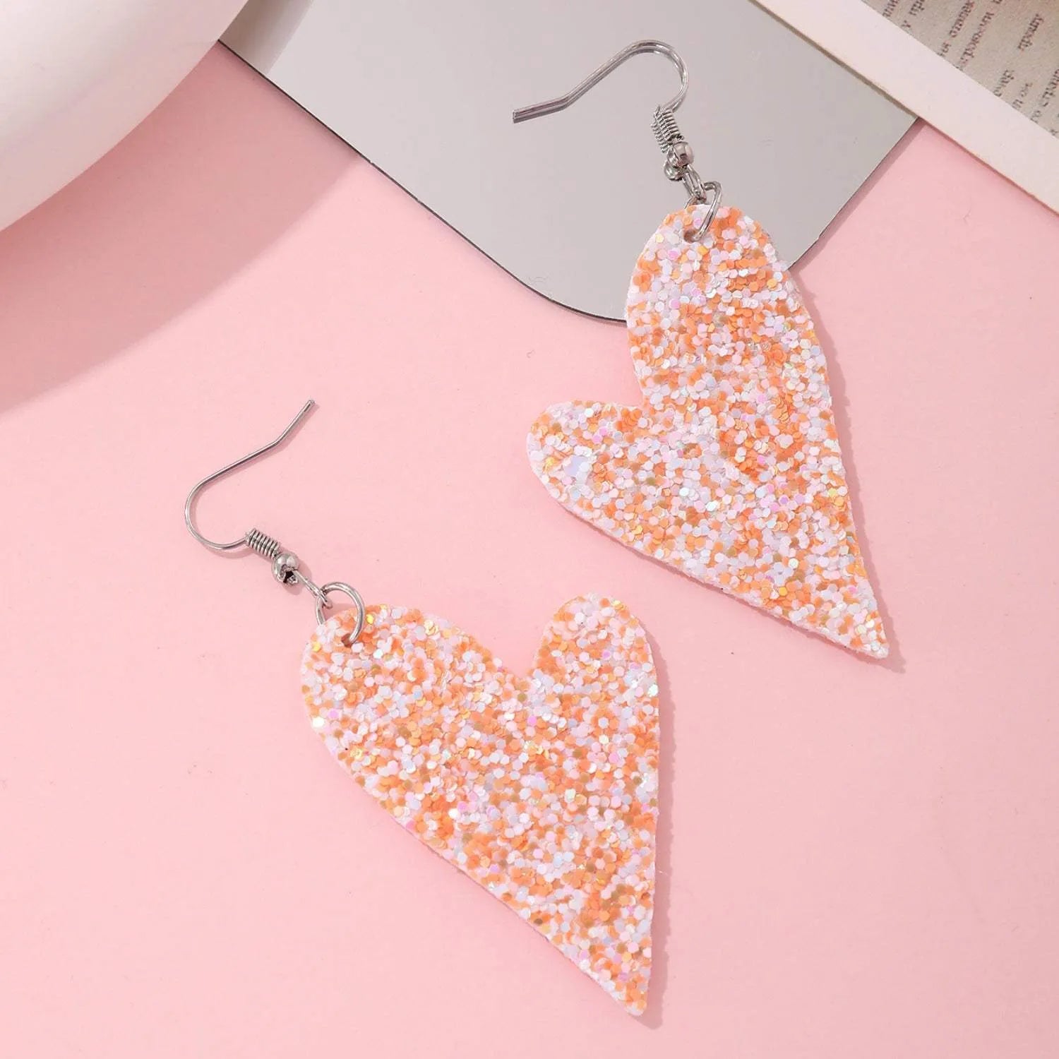 PU Leather Iron Hook Sequin Heart Earrings Multicolor One Size Earrings - Tophatter Daily Deals