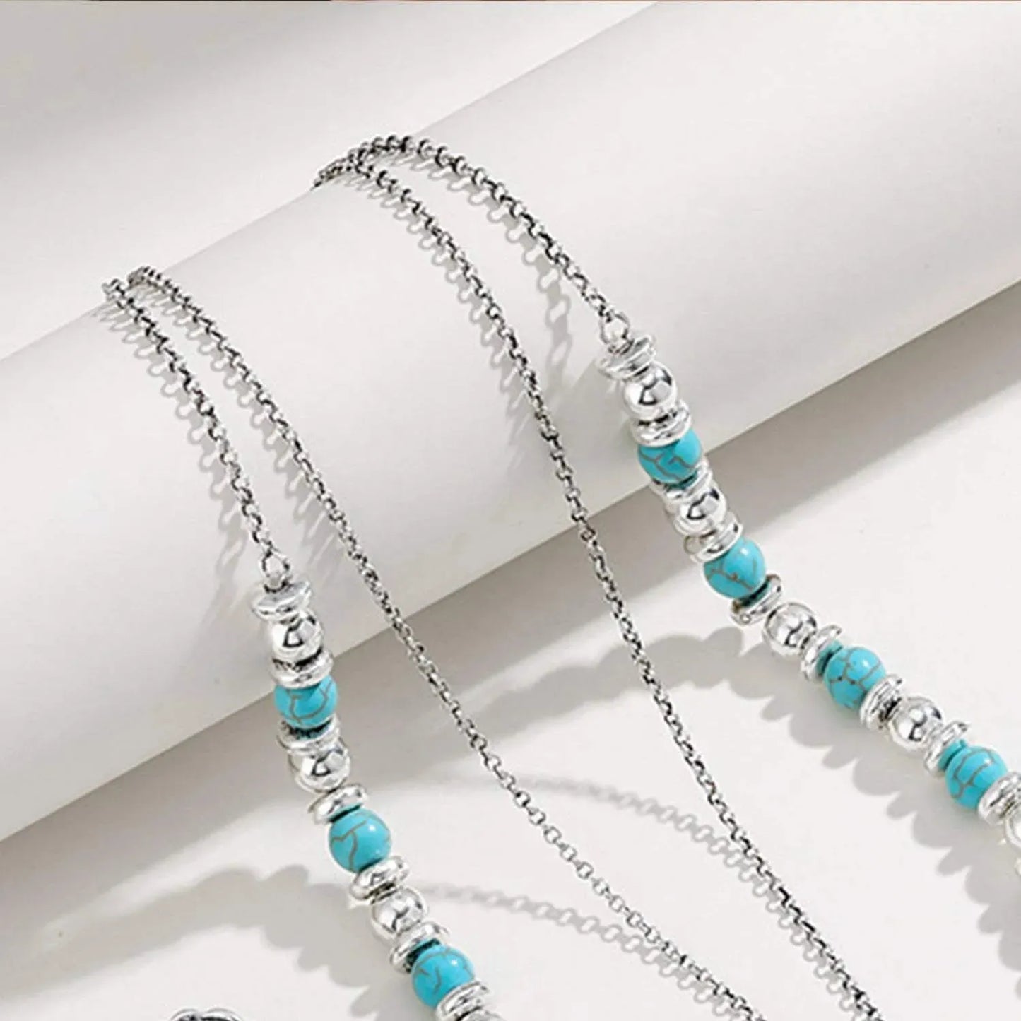 Artificial Turquoise Beaded Double-Layered Cross Necklace Necklaces - Tophatter Daily Deals