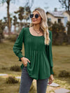 Puff Sleeve Pleated Blouse Green Blouses - Tophatter Daily Deals