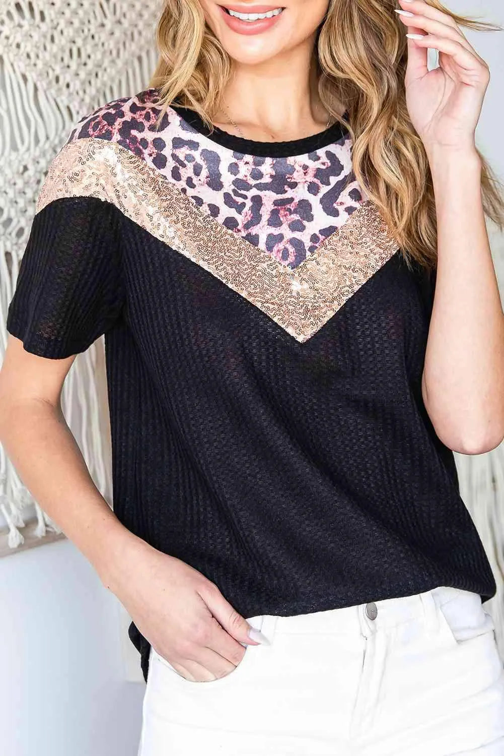Leopard Chevron Round Neck Top Women's T-Shirts - Tophatter Daily Deals