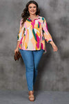 Plus Size Printed Collared Neck Half Button Top Blouses - Tophatter Daily Deals