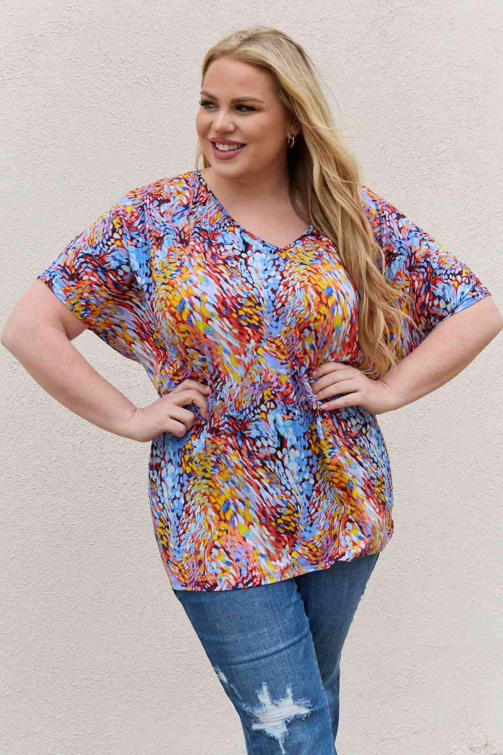 Be Stage Full Size Printed Dolman Flowy Top Blouses - Tophatter Daily Deals