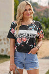 Floral Round Neck Short Sleeve Tee Women's T-Shirts - Tophatter Daily Deals