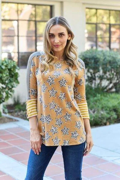 Celeste Design Full Size Leopard Star Contrast Top Blouses - Tophatter Daily Deals