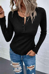 Quarter-Snap Round Neck Top Black Blouses - Tophatter Daily Deals