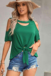 Tied Cutout Cold-Shoulder Top Blouses - Tophatter Daily Deals