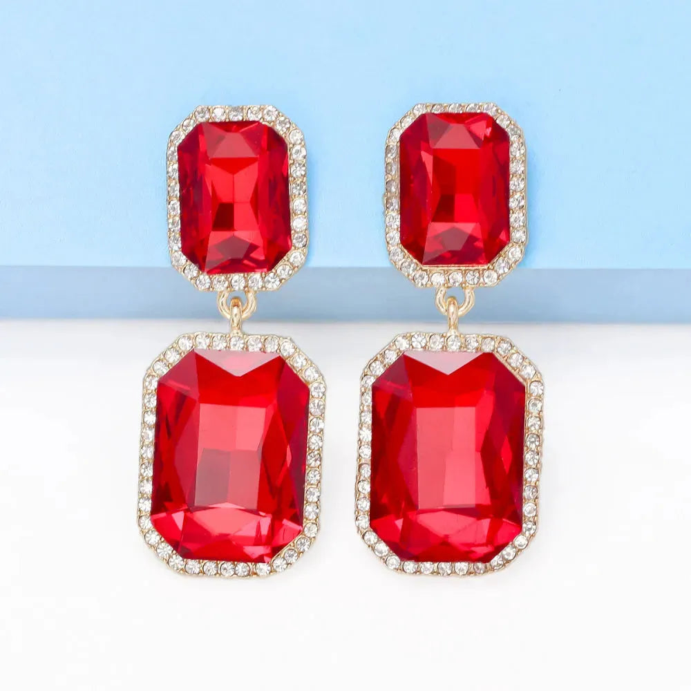 Geometrical Shape Glass Stone Dangle Earrings Earrings - Tophatter Daily Deals