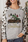 Leopard Graphic Round Neck Long Sleeve T-Shirt Charcoal Women's T-Shirts - Tophatter Daily Deals