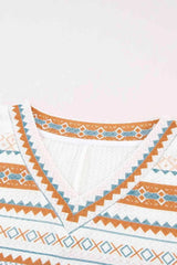 Geometric Print V-Neck Curved Hem Top Blouses - Tophatter Daily Deals