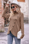 Double Take Ribbed Round Neck Buttoned Long Sleeve Tee Women's T-Shirts - Tophatter Daily Deals