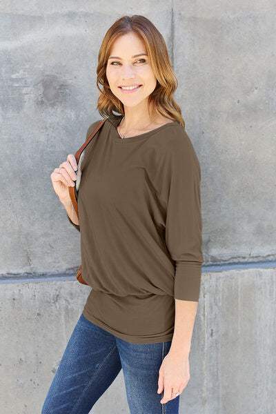 Basic Bae Full Size Round Neck Batwing Sleeve Blouse Blouses - Tophatter Daily Deals