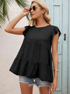 Round Neck Flutter Sleeve Tiered Blouse Blouses - Tophatter Daily Deals