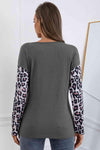 Leopard Patch Color Block Ribbed Top Blouses - Tophatter Daily Deals