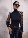 Buttoned Lantern Sleeve Turtle Neck Blouse Blouses - Tophatter Daily Deals