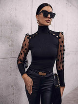 Buttoned Lantern Sleeve Turtle Neck Blouse Blouses - Tophatter Daily Deals