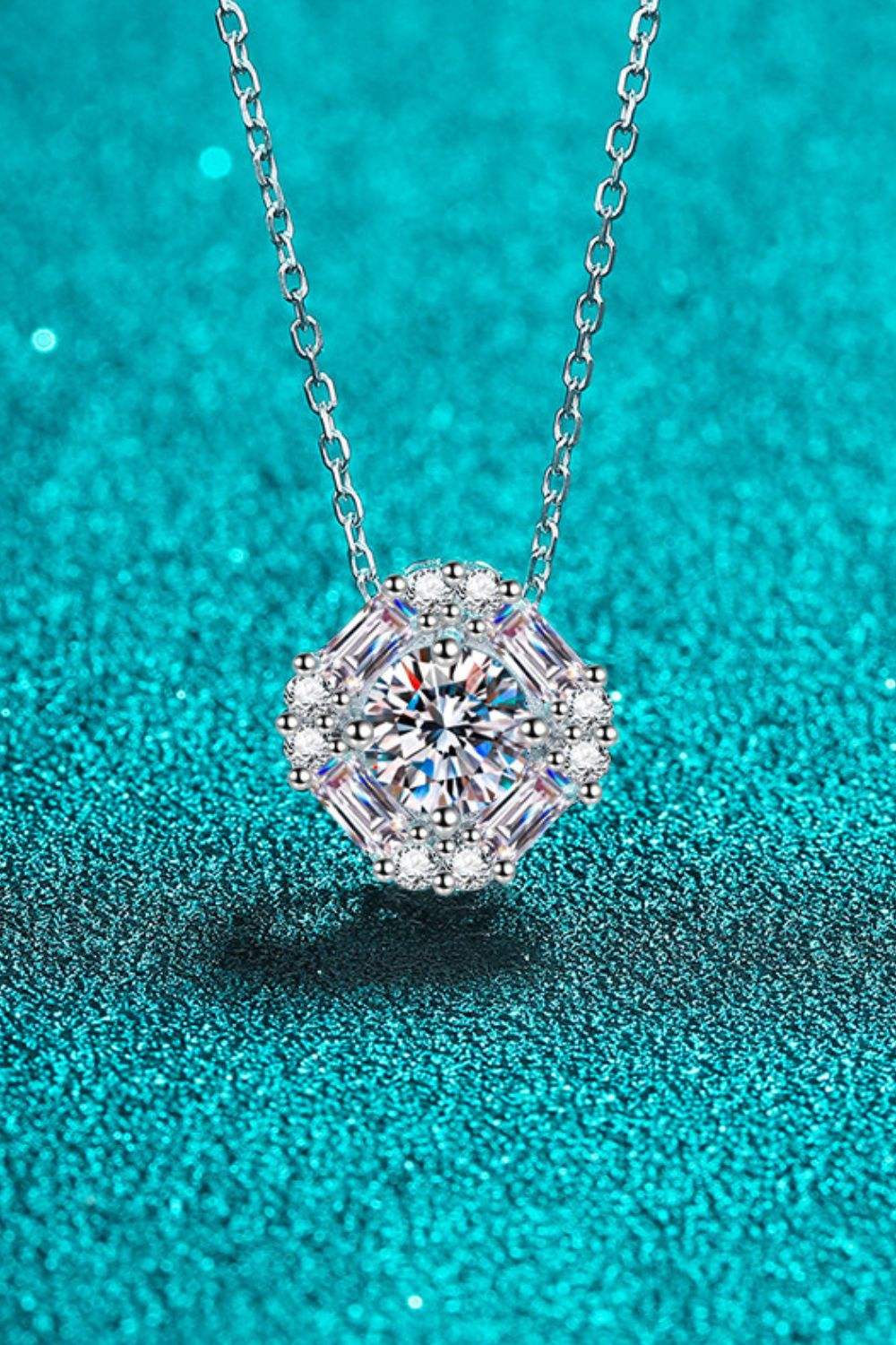 Geometric Moissanite Pendant Chain Necklace Silver One Size Moissanite - Tophatter Daily Deals