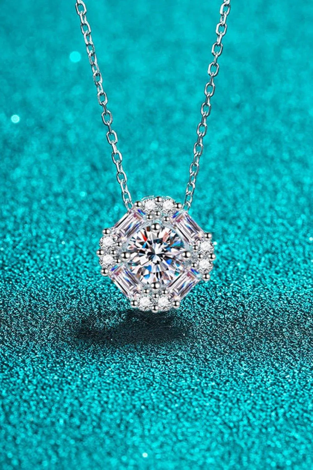 Geometric Moissanite Pendant Chain Necklace Silver One Size Moissanite - Tophatter Daily Deals