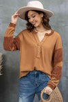 Notched Neck Waffle-Knit Blouse Blouses - Tophatter Daily Deals