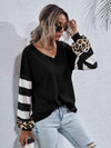 Leopard Striped Waffle-Knit Top Blouses - Tophatter Daily Deals