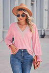 Contrast V-Neck Flounce Sleeve Top Blouses - Tophatter Daily Deals