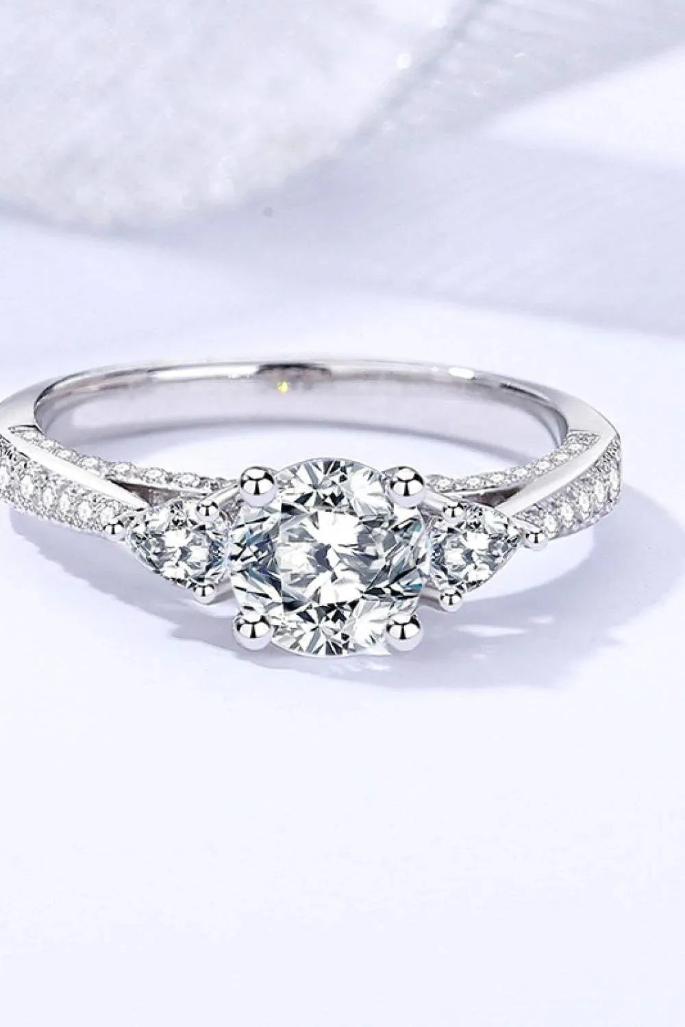 1 Carat Moissanite 4-Prong Side Stone Ring Moissanite - Tophatter Daily Deals