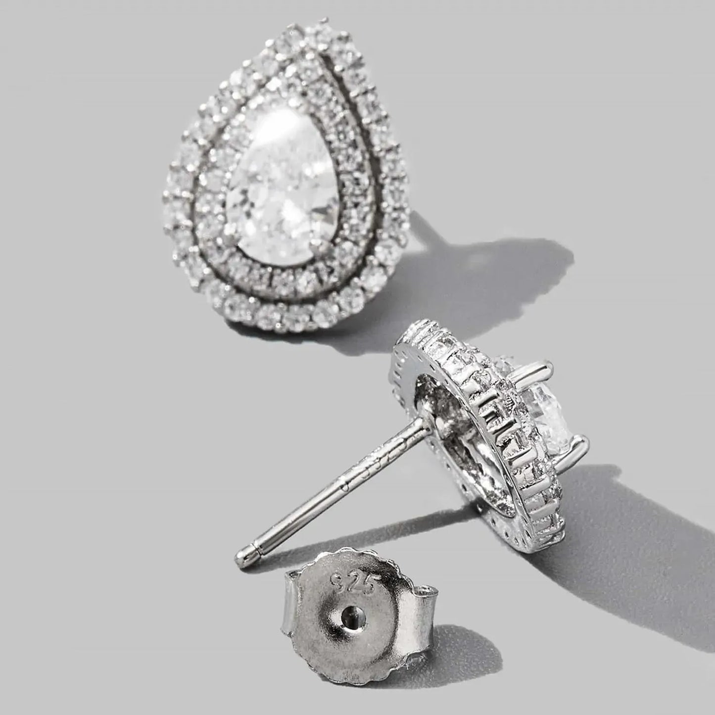 925 Sterling Silver Zircon Teardrop Shape Stud Earrings Silver One Size Earrings - Tophatter Daily Deals