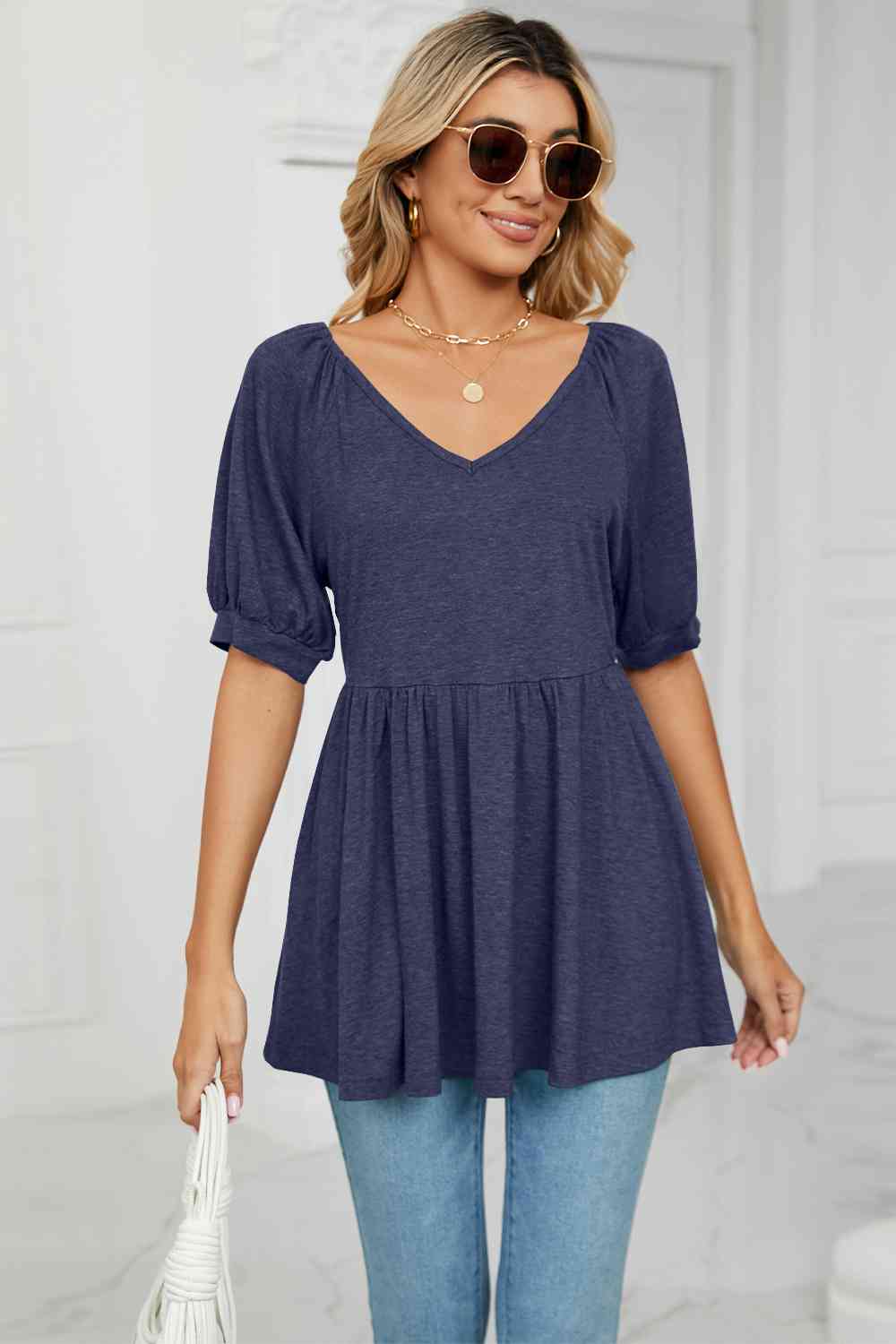 V-Neck Babydoll Top Women's T-Shirts - Tophatter Daily Deals