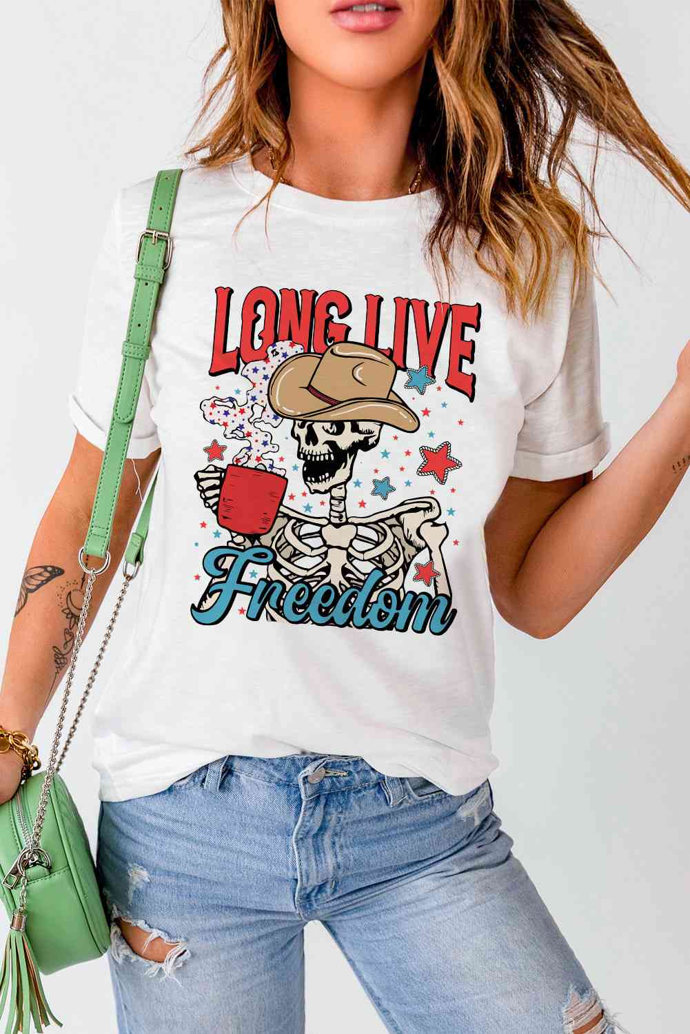 LONG LIVE FREEDOM Graphic Short Sleeve Tee Women's T-Shirts - Tophatter Daily Deals