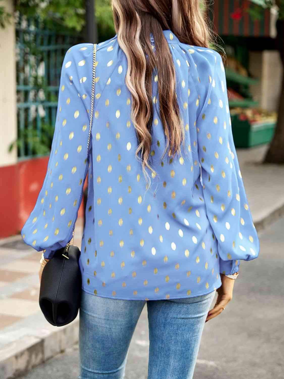 Mock Neck Cutout Lantern Sleeve Blouse Blouses - Tophatter Daily Deals