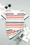 Striped V-Neck Short Sleeve Tee Women's T-Shirts - Tophatter Daily Deals