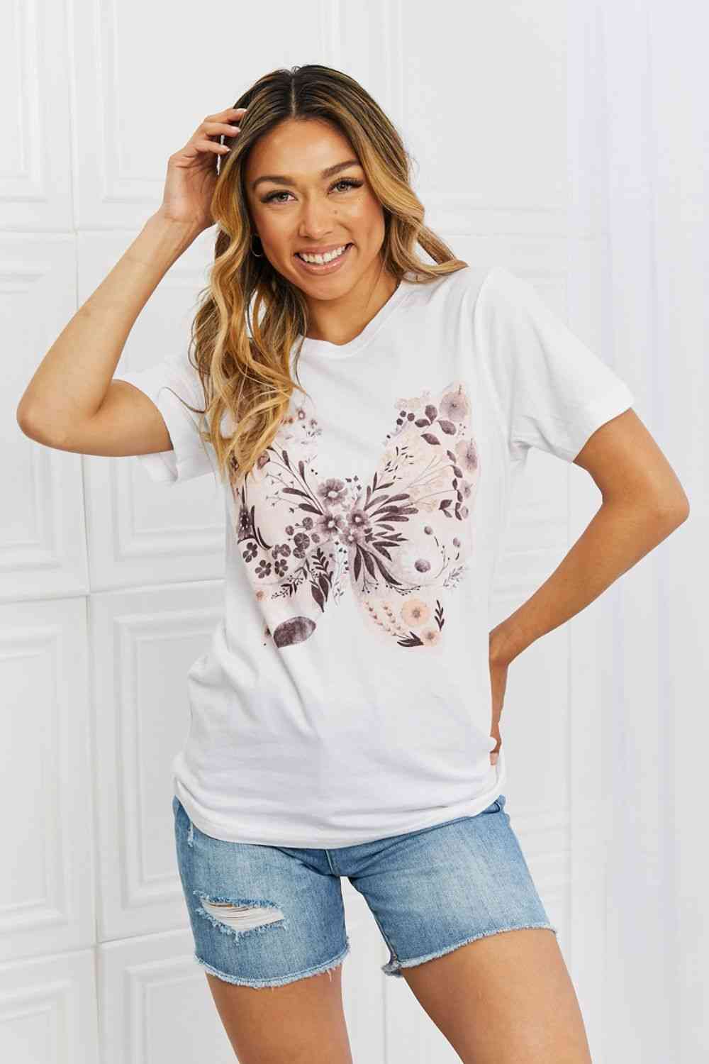 mineB You Give Me Butterflies Graphic T-Shirt White Women's T-Shirts - Tophatter Daily Deals