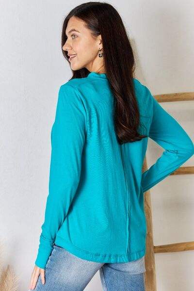 Zenana Exposed Seam Thumbhole Long Sleeve Top Blouses - Tophatter Daily Deals