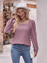 Double Take Eyelet Square Neck Puff Sleeve Blouse Blouses - Tophatter Daily Deals
