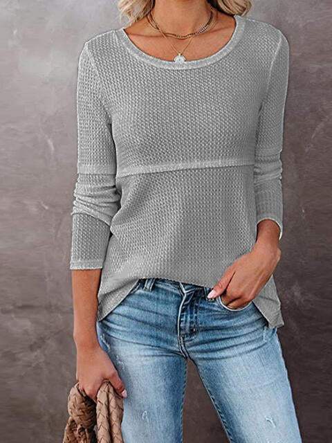 Cutout Round Neck Long Sleeve T-Shirt Women's T-Shirts - Tophatter Daily Deals