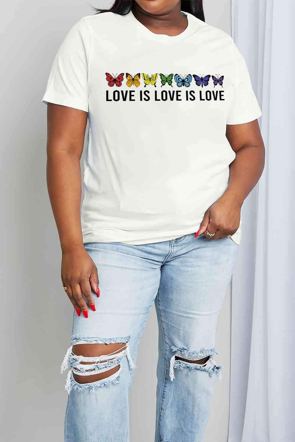 Simply Love Full Size LOVE IS LOVE IS LOVE Graphic Cotton Tee Women's T-Shirts - Tophatter Daily Deals